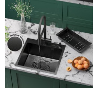 Кухонная мойка Roxen Simple 560220-50B-GR графит/текстурная PVD покрытие с коландером и дозатором