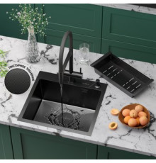 Кухонная мойка Roxen Simple 560220-50B-GR графит/текстурная PVD покрытие с коландером и дозатором