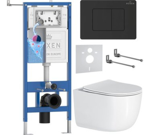 Унитаз подвесной Roxen Vortex Tornado в комплекте с инсталляцией StounFix Dual Fresh 6 в 1 868604 кнопка: оружейная сталь матовая