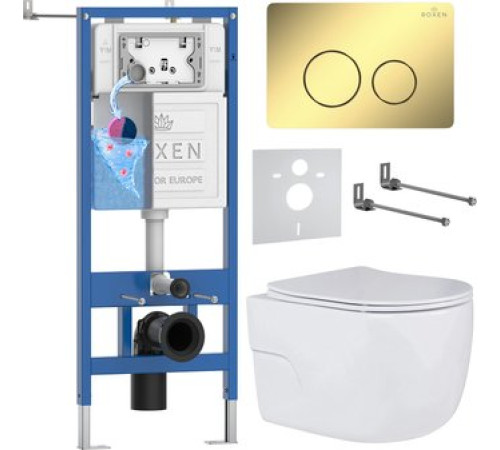 Унитаз подвесной Roxen Porto в комплекте с инсталляцией StounFix Dual Fresh 6 в 1 868474 кнопка: золото глянцевая