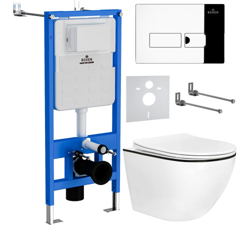 Унитаз подвесной Roxen Antares Black в комплекте с инсталляцией StounFix Dual Fresh 6 в 1 964772 кнопка: хром глянец