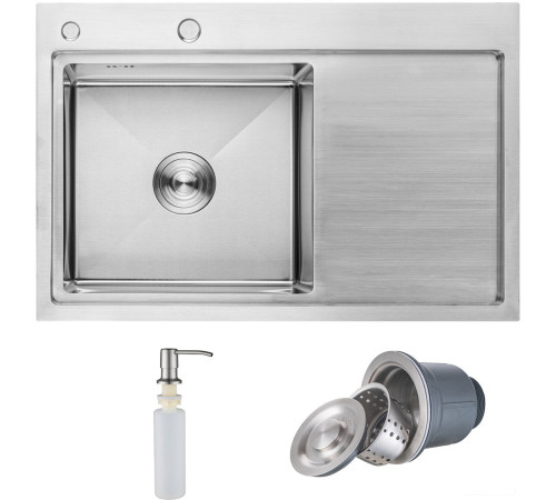 Кухонная мойка AKS Прямоугольная 78x51 левая сатин никель