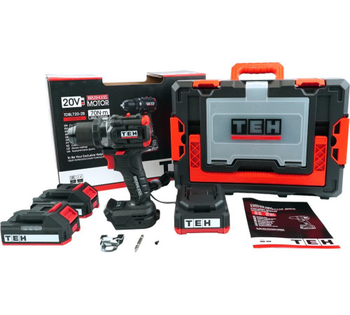 Дрель-шуруповерт TEH TDBL720-2B с 2-мя АКБ, кейс