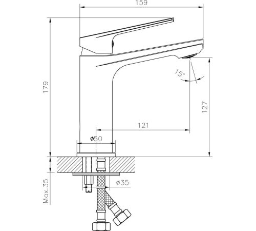 Умывальник Lauter 21370 + Sky 21СК533BS с сифоном 21635B черный матовый