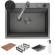 Кухонная мойка Roxen Stage Plus 560250-60-BS многофункциональная 8 в 1 60*48/текстурный графит