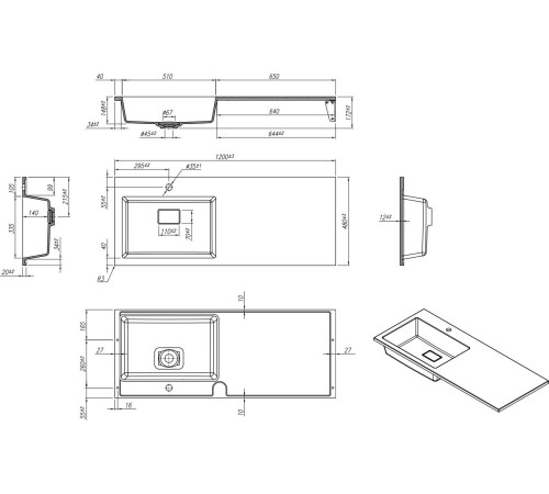 Умывальник Roxen Faber 120L gray 30010120L-DG