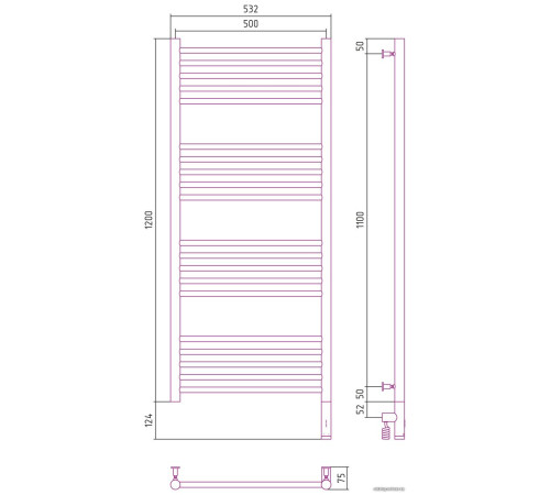 Полотенцесушитель Сунержа Богема 3.0 прямая 1200х500 МЭМ правый 00-5805-1250