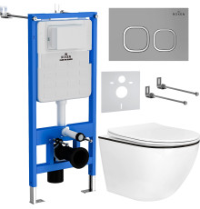 Унитаз подвесной Roxen Antares Black в комплекте с инсталляцией StounFix Dual Fresh 6 в 1 964715 кнопка: хром матовый