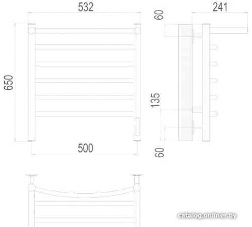 Полотенцесушитель TERMINUS Классик П6 500x650 с полкой бп электро хром