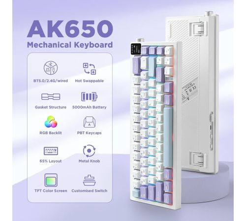 Клавиатура Ajazz AK650 белый/фиолетовый/голубой, Ajazz Dream Weaving