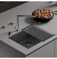 Кухонная мойка Roxen Uno 560210-54BS под столешницу графит/текстурная поверхность ролл-мат, дозатор, сифон