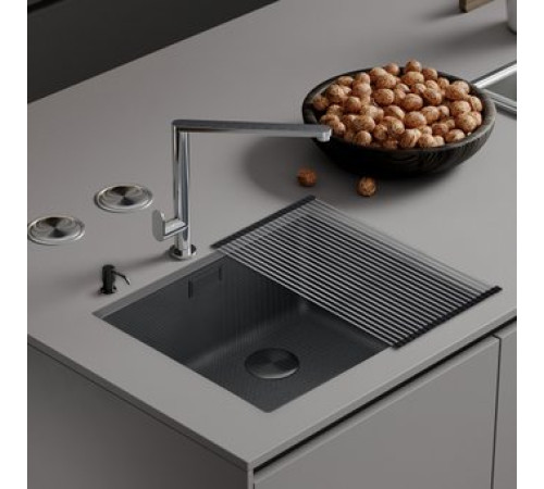 Кухонная мойка Roxen Uno 560210-54BS под столешницу графит/текстурная поверхность ролл-мат, дозатор, сифон