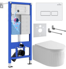 Унитаз подвесной Roxen Royal Matt в комплекте с инсталляцией StounFix Dual Fresh 6 в 1 968203 кнопка: белый