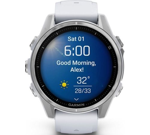 Умные часы Garmin Fenix 8 43мм серебристый, белый ремешок