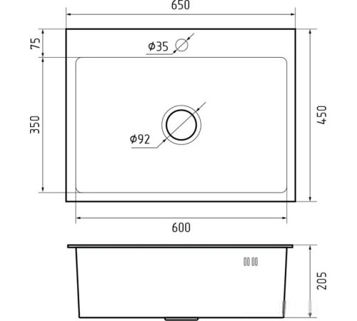 Кухонная мойка GranFest Metal нержавеющая сталь AISI 304 PVD GF-6545 Графит с сифоном