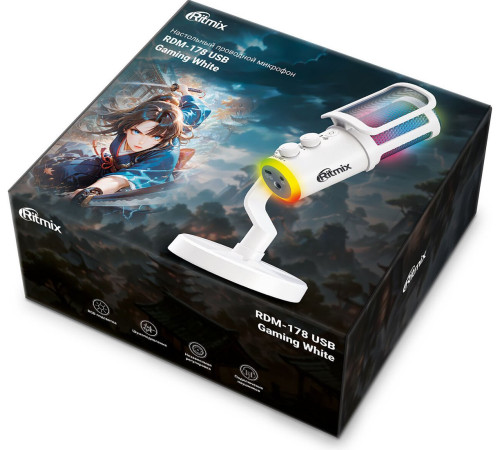 Проводной микрофон Ritmix RDM-178 USB Gaming белый
