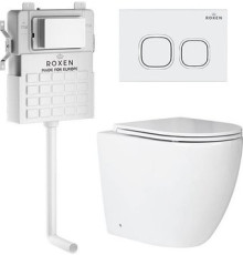 Унитаз приставной Roxen Antares в комплекте с инсталляцией Attach 5 в 1 966929 кнопка: белый, с хромированной окантовкой