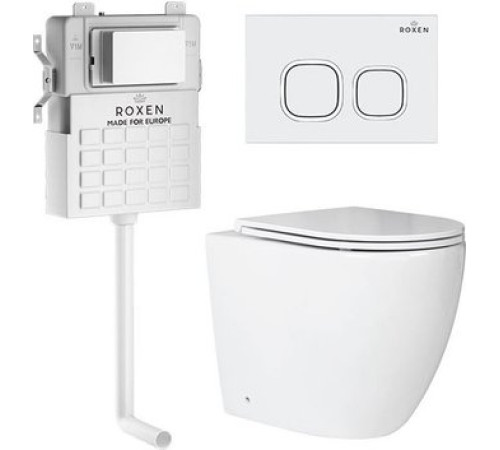 Унитаз приставной Roxen Antares в комплекте с инсталляцией Attach 5 в 1 966929 кнопка: белый, с хромированной окантовкой