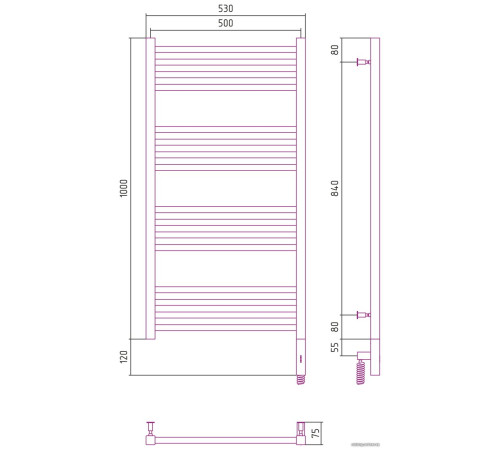 Полотенцесушитель Сунержа Модус 3.0 1000х500 МЭМ правый 31-5701-1050