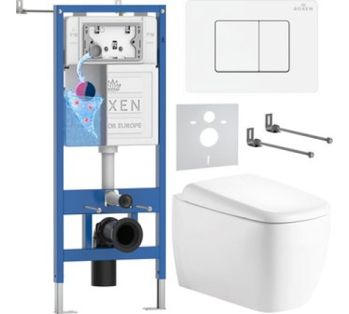 Унитаз подвесной Roxen Martin в комплекте с инсталляцией StounFix Dual Fresh 6 в 1 868564 кнопка: белый