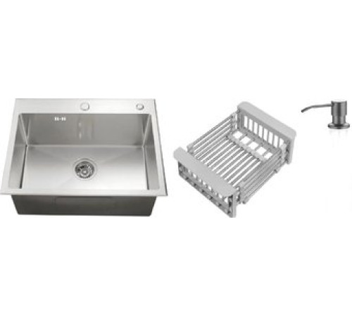 Кухонная мойка Schtoff Best Silver 6050 + коландер KR-1 GREY + дозатор SD-1 GREY