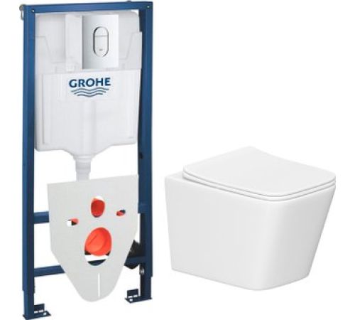 Унитаз подвесной Lauter Square 214903 + GROHE Rapid SL 39504000 + GROHE 37131000 округлая, хром