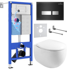 Унитаз подвесной Roxen Egg в комплекте с инсталляцией StounFix Dual Fresh 6 в 1 964256 кнопка: черное стекло