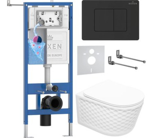 Унитаз подвесной Roxen Vine Tornado в комплекте с инсталляцией StounFix Dual Fresh 6 в 1 868528 кнопка: черный матовая