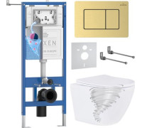 Унитаз подвесной Roxen Antares Tornado Long в комплекте с инсталляцией StounFix Dual Fresh 6 в 1 868445 кнопка: брашированное золото матовая