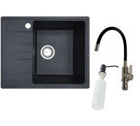 Кухонная мойка БелЭворс Mila R + смеситель W74004-2 + дозатор L405F черный