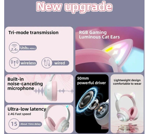 Наушники Onikuma GT838 Cat Ear белый/розовый