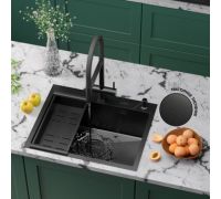 Кухонная мойка Roxen Simple 560220-60B-GR графит/текстурная PVD покрытие с коландером и дозатором