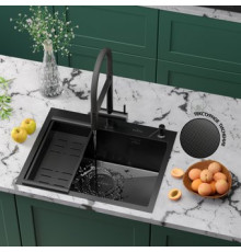 Кухонная мойка Roxen Simple 560220-60B-GR графит/текстурная PVD покрытие с коландером и дозатором