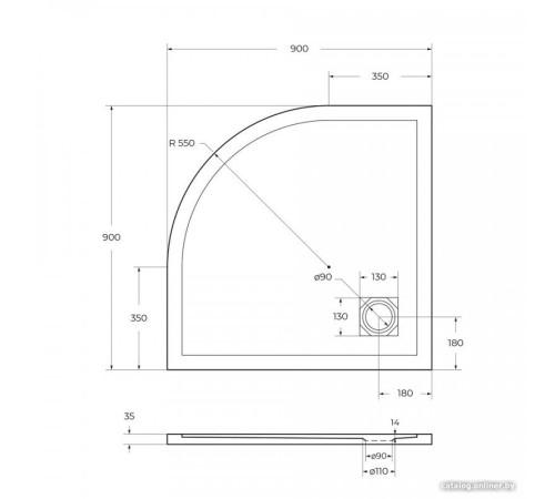 Душевой поддон BelBagno TRAY-MR-UNO-R-90-550-35-NERO 90x90
