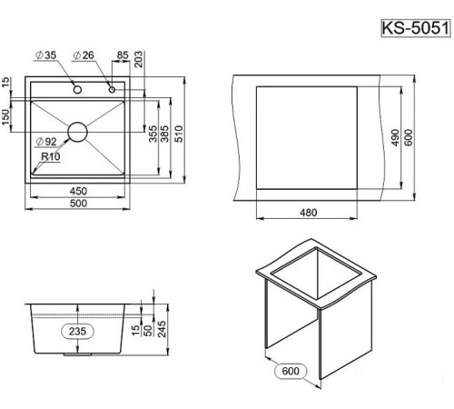 Кухонная мойка Granula KS-5051 графит матовый