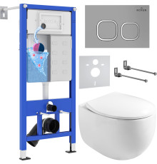 Унитаз подвесной Roxen Egg в комплекте с инсталляцией StounFix Dual Fresh 6 в 1 964123 кнопка: хром матовый