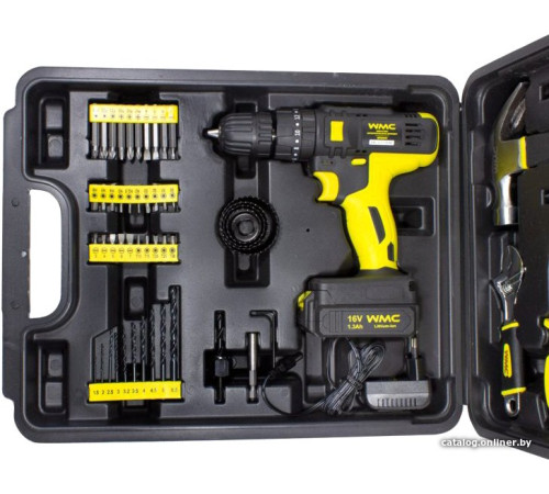 Дрель-шуруповерт WMC Tools 1057 с 1-им АКБ, кейс, набор оснастки