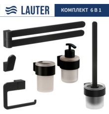 Набор аксессуаров для ванной Lauter 21TS3019 + 21TS3021 + 21TS3011 + 21TS3015 + 21TS3004 + 21TS3023 Matt Black, 6 предметов