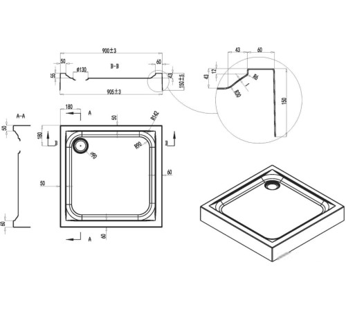 Душевой поддон AM.PM Gem W90T-403-090W
