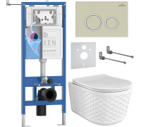 Унитаз подвесной Roxen Vine Tornado в комплекте с инсталляцией StounFix Dual Fresh 6 в 1 979011 кнопка: бежевый