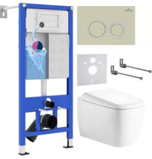 Унитаз подвесной Roxen Martin в комплекте с инсталляцией StounFix Dual Fresh 6 в 1 968511 кнопка: пастель бежевый