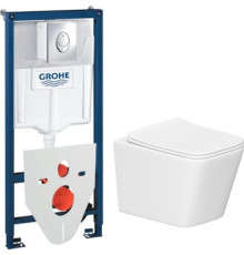Унитаз подвесной Lauter Square 214903 + GROHE Rapid SL 38721001 + GROHE 37131000 овальная, хром