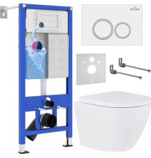 Унитаз подвесной Roxen Antares в комплекте с инсталляцией StounFix Dual Fresh 6 в 1 501501 кнопка: белый глянец