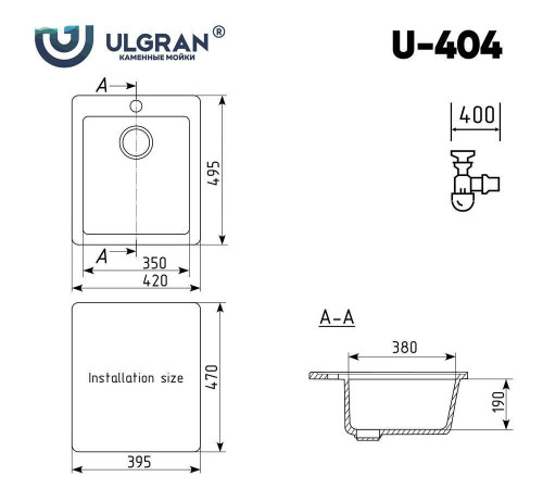 Кухонная мойка Ulgran U-404 343 антрацит