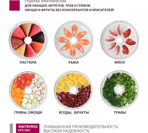 Сушилка для овощей и фруктов Мастерица EFD-3061 зеленый перламутр