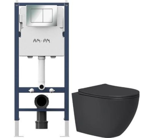 Унитаз подвесной Lauter Augsburg 21109EC + I012709 + I090251 черный матовый с кнопкой смыва хром глянцевый