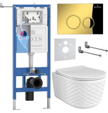 Унитаз подвесной Roxen Vine Tornado в комплекте с инсталляцией StounFix Dual Fresh 6 в 1 979013 кнопка: золото глянцевое