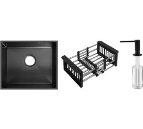 Кухонная мойка Schtoff Undermount Best Decor Black 5545 + коландер KR-1 BLACK+ дозатор SD-1 BLACK