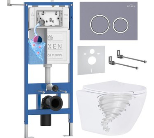 Унитаз подвесной Roxen Antares Tornado Long в комплекте с инсталляцией StounFix Dual Fresh 6 в 1 868430 кнопка: серый бетон матовая