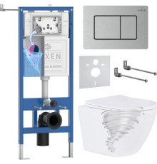 Унитаз подвесной Roxen Antares Tornado Long в комплекте с инсталляцией StounFix Dual Fresh 6 в 1 868442 кнопка: сатин матовая